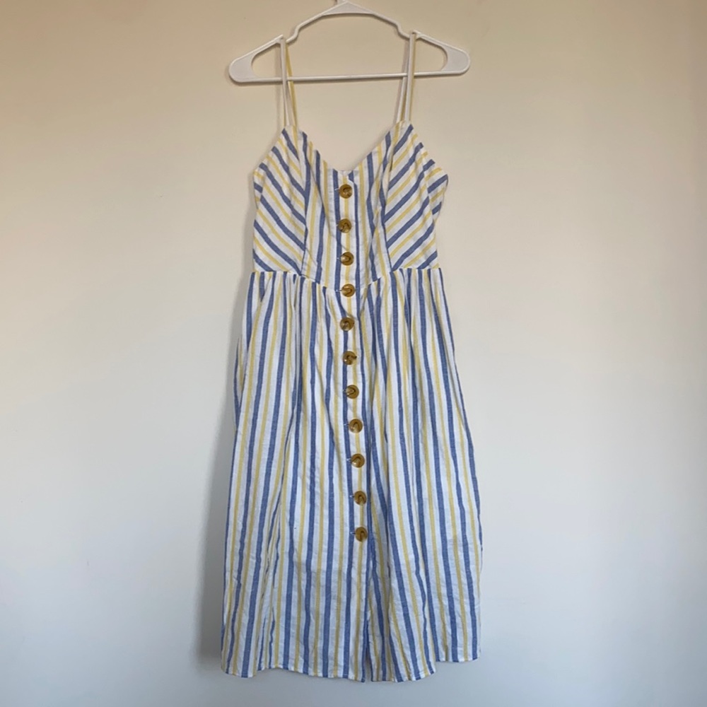 Vince Camino Blue, White, Yellow Stripe Dress